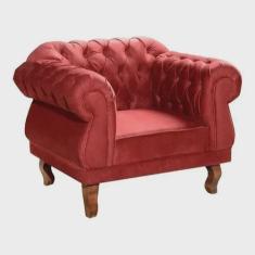 Poltrona Chesterfield Duque Capitoné Suede Vermelho