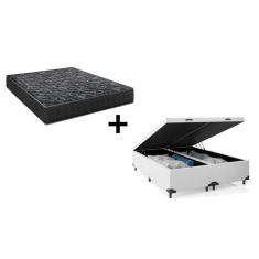 Cama Box Baú Casal 138 Bipartido Tecido Sintético Branco com Colchão Lisboa Espuma D28 Preto