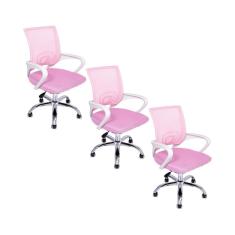 Kit 3 Cadeiras De Escritório Begonia Tela Mesh Ergonômico Rosa