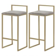 Kit 2 Banquetas Decorativa Base Gold Veludo Cinza Gran Belo