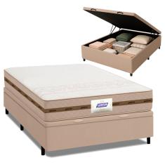 Cama Box Baú Casal Colchão Molas Flora Bege 138x188x60cm Marrom