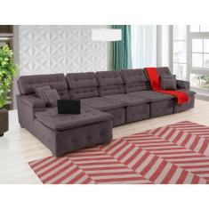 Sofá Orlando 4.20x1.70m Com Chaise, Retrátil E Reclinável - Marrom