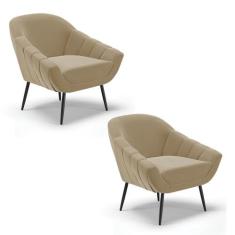 Poltrona Sala Decorativa kit 2 Giovana Pé Aço Preto Suede D01 - D'Ross