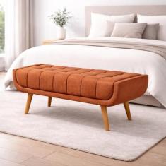 Recamier França 1,30M com Base Madeira Linho Sofatec, Tijolo