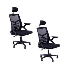 Kit 2 Cadeiras de Escritório Diretor Relax Ergonômica Preto