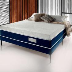 Kit Box Colchao Paradiso+Base Luxo Casal Azul Estofama