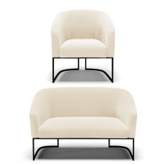 Sofá Namoradeira e Poltrona Base Industrial Preto Stella Veludo D03 - D`Rossi