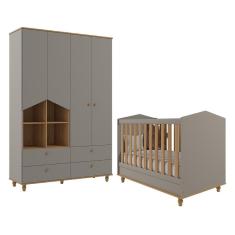 Jogo de Quarto Infantil Guarda Roupa Casinha e Berço Americano Mimo - Permóbili Baby