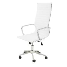 Cadeira Giratória Alta Office Sevilha Esteirinha Rivati Poliuretano Pu Branco Base Rodízio Cromado