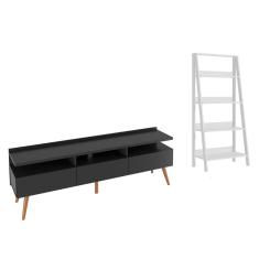Rack para Tv até 65 Polegadas Estante Escada Preto branco