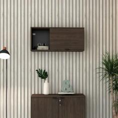 Armário Aéreo com Nicho e Porta Basculante 35cm X 80cm X 35cm Terracota/Preto