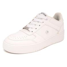 Nautica Tênis feminino moderno casual com plataforma de cano baixo, design grosso com cadarço para caminhadas e tênis, Branco-shavona, 38