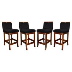 Kit 4 Banquetas Turim Assento 60 Cm Madeira Castanho Suede - CCS Inter