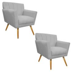 kit 02 Poltronas Decorativa Laura Palito Mel Suede Branco - Amarena Móveis