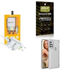 Kit Carregador Turbo + Capinha Motorola G30 + Película 3D - Hrebos