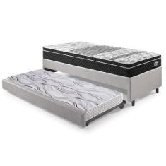 Bicama Box Solteiro material sintético Linho Cinza 88x188x28 cm com Co