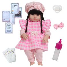 Boneca Reborn Bebê Recém Nascida 100% Vinil Enxoval Xadrez - Cegonha R
