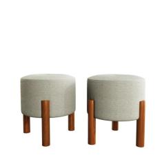 Kit Banquinho decorativo Multiuso Banqueta Redondo Puff pés em madeira
