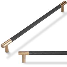 POVEFONK 6 puxadores de armário e puxadores de gaveta de cobre champanhe preto de 30 cm - Ferragens de cozinha serrilhadas