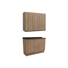 Cozinha Modulada Completa Maxxi 3 Peças 1 Aéreo + 1 Balcão + Complemento C3p10 Nogal Preto Brilho