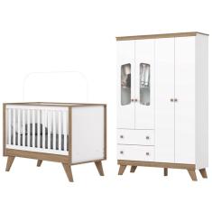 Jogo de Quarto Infantil Confete Guarda Roupa e Berço Branco/Jequitiba - Henn