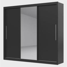 Guarda-Roupa com Espelho 3 Portas Royale Preto - Gelius Móveis