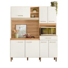 Cozinha Compacta Yara 7 Portas 1 Gaveta - Freijó/Off White Cristal - M