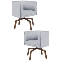 Kit 2 Poltronas Base Ka Madeira Betina C-315 Linho Cinza - Domi