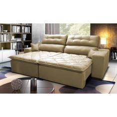 Sofá 2,52m Retrátil E Reclinável Com Molas Cama Inbox Confort Tecido Suede Velusoft Bege