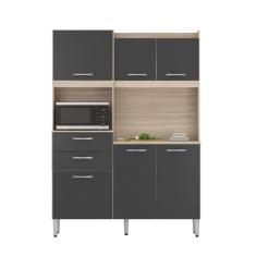 Cozinha Compacta 6 Pts 2 Gavetas Harmonia Avena/grafito Demóbile Avena/grafito