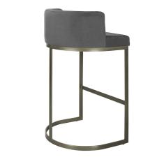 Banqueta Alta Estofada Estrutura Aço Carbono Belly Ii Base Champagne 65cm Suede Cinza