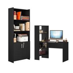 Conjunto Para Escritório 2 Peças Com Escrivaninha E Armário Preto Tx Notável Móveis Preto Tx