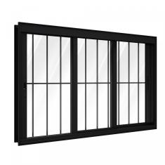 Janela de Alumínio Correr Lateral 3 Folhas Móveis com Grade 100x150cm Lucasa Preto