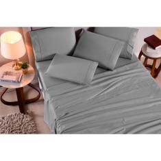 Jogo De Lençol King 4 Peças Cinza 100% Algodão 200 Fios