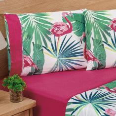 Jogo De Cama Estampado Micropercal 200 Fios Naturale Queen 04 Peças - Flamingo