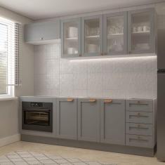 Cozinha Modulada 6 Peças sem Tampo com Balcão para Forno de Embutir Cabecasa Madeiramadeira Cinza/Branco