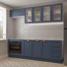Cozinha Modulada 6 Peças sem Tampo com Balcão para Forno de Embutir Cabecasa Madeiramadeira Azul/Branco
