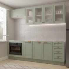 Cozinha Modulada 6 Peças sem Tampo com Balcão para Forno de Embutir Cabecasa Madeiramadeira Verde Menta/Branco