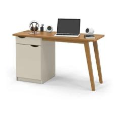 Escrivaninha Office Prism Com Pé de Madeira Off White/ Cumaru Patrimar 