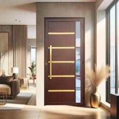 Porta de Aluminio Pivotante Lambril 210x100cm com Puxador Super Miraggio Marrom Corten Dourado