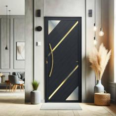 Porta de Aluminio Lambril 210x100cm com Puxador Super Oasis Brimak Preto Dourado