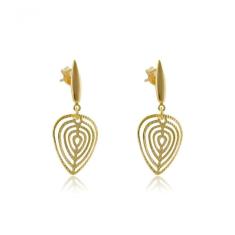 Brinco Médio Com Fio E Coração Com Vários Vazados Folheado [f027]