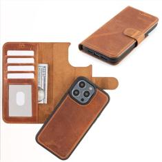 Node Leather Capa para iPhone 15 Promax com compatibilidade MagSafe, capa carteira de couro genuíno para iPhone 15 Promax com suporte para cartão, capa flip magnética destacável, bloqueio RFID -