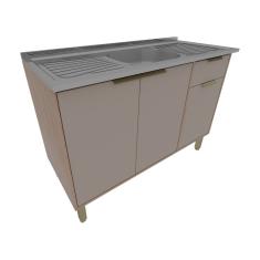 Balcão para Pia 120cm Veneza 5195 3 Portas 1 Gaveta Móveis Sul - Salmão/Nude