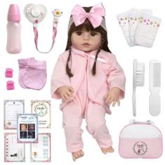 Boneca Reborn Menina Fofa Completa + Lindos Acessórios Bolsa - Cegonha