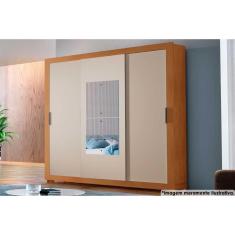 Guarda Roupa Casal 3 Portas de Correr (1 c/ Espelho) e 4 Gavetas c/ Pés Veneza Premium Naturale/Off White - Rufato