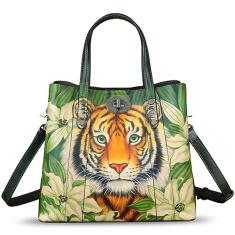 Bolsa feminina de couro genuíno pintada à mão, feita à mão, bolsa de ombro casual, Padrão 3, Medium