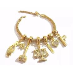 Pulseira Berloques Arma Advogada Direito Folheado 18k - Milena Folhead