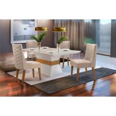 Sala De Jantar Lucy 120 Tampo MDF Com 4 Cadeiras Safira Rufato, Veludo