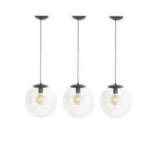 Kit 3 Pendente Redondo Esfera 20cm Preto e Vidro Cristal Madelustre